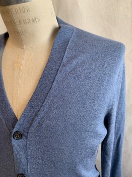 BANANA REPUBLIC, Dusty Blue, Silk, Cashmere, Solid, L/S, 5 Button Front, Rib Knit