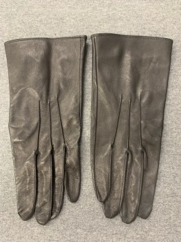 Mens, Leather Gloves, PAMELA WOODS, Black, Leather, Solid, Wrist Length, 2 Black Buttons