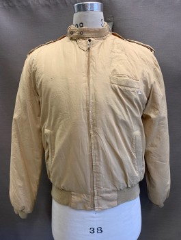 Mens, Jacket, COMPASS POINT, Khaki Brown, Polyester, Cotton, Solid, C:40, M, Band Collar with Collar Strap Closure, Zip Front, 3 Pckts, L/S, Rib Knit Waistband/ Cuffs/ Trim