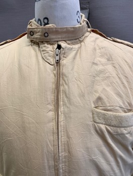 Mens, Jacket, COMPASS POINT, Khaki Brown, Polyester, Cotton, Solid, C:40, M, Band Collar with Collar Strap Closure, Zip Front, 3 Pckts, L/S, Rib Knit Waistband/ Cuffs/ Trim