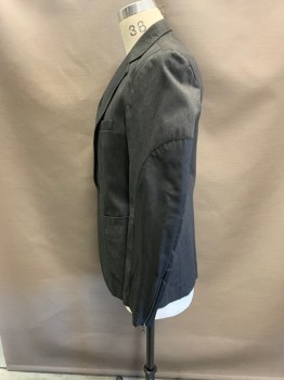 ZARA, Dk Gray, Poly/Cotton, Nylon, Heathered, Notched Lapel, Single Breasted, Button Front, 1 Buttons, 3 Pockets, Black Panel At Shoulders & Elbow Patch, Zipper At Cuffs