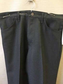 WRANGLER, Black, Polyester, Solid, Flat Front, 4 Pockets, Zip Front And Button Waist