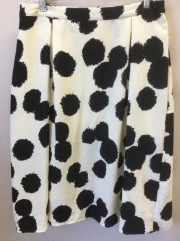 WHO WHAT WEAR, Cream, Black, Polyester, Abstract , Cream Texture with Black Uneven/fuzzy Edge Abstract Print, with Cream Lining, 1" Waist Band, 2 Pleat Front & Back, Side Zipper, Flair Bottom