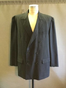 PRONTO-UOMO, Gray, Wool, Rayon, Heathered, Peaked Lapel, Double Breasted, 2 Pockets with Flaps, 1 Welt Pocket. Wear On Right Lapel, Early 1990's