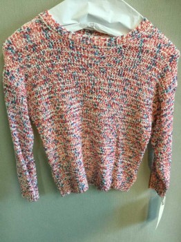 Childrens, Sweater, FOREVER 21, Salmon Pink, White, Turquoise Blue, Pink, Acrylic, Nylon, Heathered, S, Girls L/S, CN, Has Been Altered