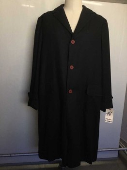 Mens, Coat 1890s-1910s, MTO, Black, Wool, Solid, 50, Black, 3 Buttons,  Notched Lapel, 3 Pockets