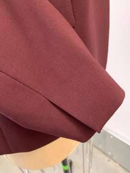 THEORY, Red Burgundy, Wool, Spandex, Solid, Collar Attached, Notched Lapel, Long Sleeves, Single Breasted, 1 Button, 2 Pockets