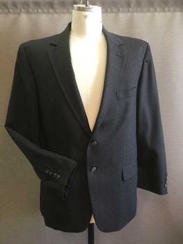 THE CLOTHIER, Charcoal Gray, Wool, Heathered, Notched Lapel, 2 Button Single Breasted, 1 Welt Pocket, 2 Pockets with Flaps. Single Vent Center Back,