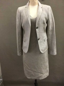 Womens, Suit, Jacket, PIAZZA SEMPIONE, Silver, Taupe, Wool, Silk, Swirl , Medium, 40, Brocade, Single Breasted, Collar Attached,  Notched Lapel, 2 Buttons,  2 Pockets,