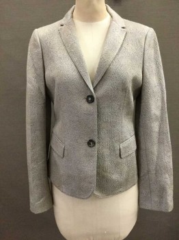 PIAZZA SEMPIONE, Silver, Taupe, Wool, Silk, Swirl , Brocade, Single Breasted, Collar Attached,  Notched Lapel, 2 Buttons,  2 Pockets,
