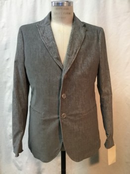 JOHN VARVATOS, Gray, Cotton, Elastane, Heathered, Gray Corduroy, Peaked Lapel, 4 Buttons, Wire at Hem of Sleeves, Collar and Lapel
