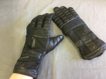 Unisex, Sci-Fi/Fantasy Gloves, MTO, Black, Leather, Synthetic, Solid, Large, Made To Order, Top Stitching, Nylon on Back with Leather Cross