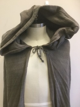 Unisex, Historical Fiction Robe , MTO, Gray, Silk, Solid, Size, No , Raw Silk/Tussah, Hood with Point, Tie at Neck. Long with Generous Hem,