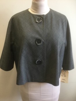 Womens, Suit, Jacket, ATELIER, Gray, Polyester, Viscose, 2 Color Weave, 12, Single Breasted, 3 Big Buttons Welt Button Holes, Bias A-line and Boxy, 3/4 Sleeves,