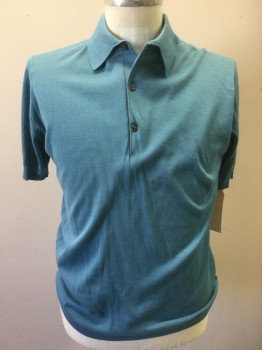 JOHN SMEDLEY, Teal Blue, Cotton, Solid, Short Sleeves, Fine Knit