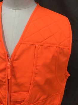 MASTER SPORTSMAN, Neon Orange, Cotton, Polyester, Solid, Neon Orange,  Zip Front, V-neck, Lots of Pockets, Quilted Front Yoke, Back Large Pouch with Zip Pocket, Hunting
