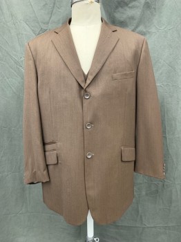 LORIANO, Brown, Wool, Heathered, Single Breasted, 3 Buttons,  Collar Attached, Notched Lapel, 4 Pockets