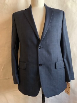 MICHAEL KORS, Navy Blue, Wool, Heathered, Notched Lapel, Collar Attached, 2 Buttons,  3 Pockets,