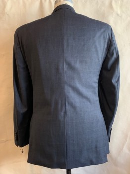 MICHAEL KORS, Navy Blue, Wool, Heathered, Notched Lapel, Collar Attached, 2 Buttons,  3 Pockets,