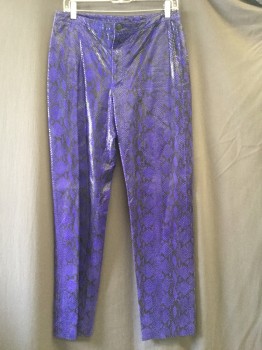 Womens, Leather Pants, NORTH BEACH LEATHER, Purple, Black, Leather, Reptile/Snakeskin, 10, Zip Front, No Pocket, Fully Lined, Snake Print and Scales