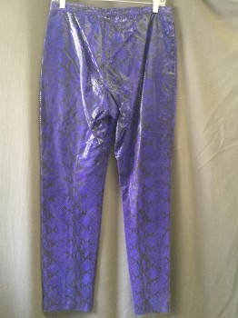 Womens, Leather Pants, NORTH BEACH LEATHER, Purple, Black, Leather, Reptile/Snakeskin, 10, Zip Front, No Pocket, Fully Lined, Snake Print and Scales