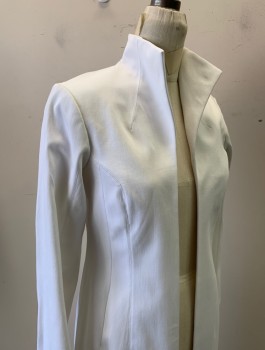 Womens, Sci-Fi/Fantasy Coat/Robe, N/L MTO, White, Cotton, Spandex, Solid, B34-38, M, "Lab Coat" Inspired Long Coat, Stretch Ponte Fabric, Open at Front with No Closures, Stand Collar, Princess Seams, Cream Lining, Multiples, Made To Order
