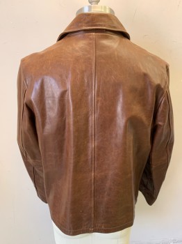 BANANA REPUBLIC, Burnt Umber Brn, Leather, Solid, Zip Front, 2 Pockets with Zippers
