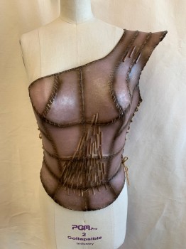 Womens, Sci-Fi/Fantasy Piece 1, MTO, Lt Brown, Leather, W: 26, B: 34, One Shoulder Strap, Lace Up Sides, Lce Pocket, Back