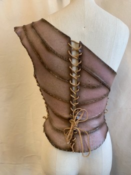 Womens, Sci-Fi/Fantasy Piece 1, MTO, Lt Brown, Leather, W: 26, B: 34, One Shoulder Strap, Lace Up Sides, Lce Pocket, Back