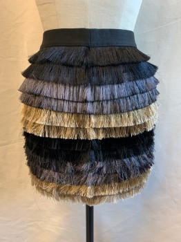 Bcbf, Black, Dk Gray, Gold, Polyester, Color Blocking, Elastic Waistband, Hair Like Strands, Ruffle Layers