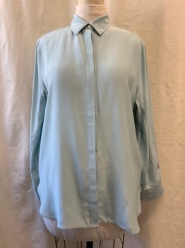 RAG & BONE, Mint Green, Silk, Solid, Collar Attached, Button Front, Long Sleeves