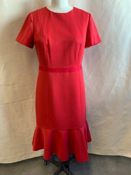 DRAPER JAMES, Coral Pink, Polyester, Solid, Round Neck, Zip Back, Ruffle Hem