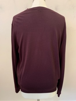 UNIQLO, Wine Red, Wool, Solid, L/S, V Neck, Button Front,