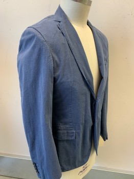 BROOKS BROTHERS, Blue, Navy Blue, Cotton, Stripes, Seersucker, Single Breasted, 2 Buttons,  Notched Lapel, 2 Pocket Flap,