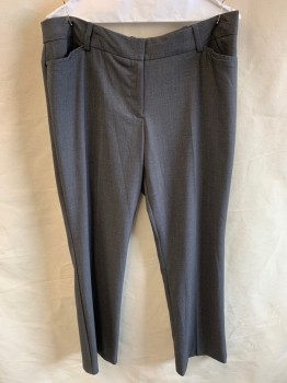 WORTHINGTON, Medium Gray, Polyester, Rayon, Heathered, Zip Front, Hook Closure, 4 Pockets, Creased Front, "Perfect Trouser"