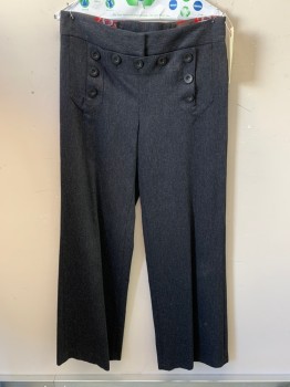 DVF, Charcoal Gray, Wool, Elastane, Heathered, Fall Front, Lace Up Back, 1 Rear Pocket, Wide Leg