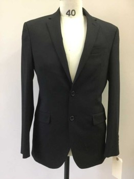 JOS A BANK, Black, Wool, Solid, Notched Lapel, 2 Buttons,