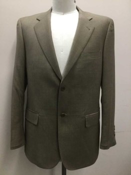 BARONI, Brown, Cream, Wool, Birds Eye Weave, Appears Light Brown, Single Breasted, C.A., Notched Lapel, Hand Picked Collar/Lapel, 3 Pckts,