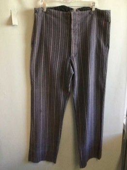 MTO, Blue, Taupe, Cotton, Stripes - Vertical , Railroad Stripe, High Waisted, Button Fly, 2 Slit Pockets, Suspender Buttons,  Small Hole at Center Back, Old West Made To Order