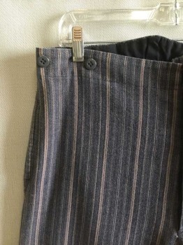 MTO, Blue, Taupe, Cotton, Stripes - Vertical , Railroad Stripe, High Waisted, Button Fly, 2 Slit Pockets, Suspender Buttons,  Small Hole at Center Back, Old West Made To Order