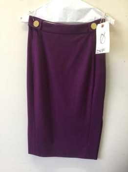 DVF, Purple, Wool, Synthetic, Solid, 2 Big Gold Snaps on Waist, 2 Side Slits at Hem, Side Zip