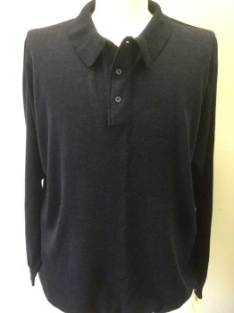 CASTAGNE, Navy Blue, Wool, Heathered, 3 Button Placket, Collar Attached,