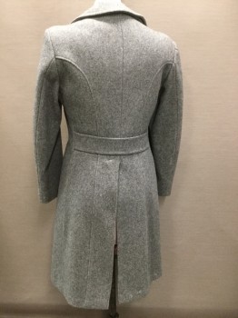 Mens, Coat, CLIMATIC, Heather Gray, Wool, Viscose, Solid, B 36, 3 Marble Gray/Cream Button Front, C.A., Oversize Lapel, L/S, 2 Welt Pockets, Princess Seams, Back Attached Waistbelt, CB Slit