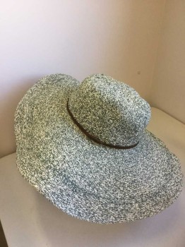 Womens, Straw Hat, HINGE, Olive Green, Cream, Brown, Straw, Suede, Speckled, O/S, Wide Brim Sun Hat, Specked Olive/Cream Straw, 1/4" Brown Suede Cord at Crown (Barcode is Underneath Inner Hat Band