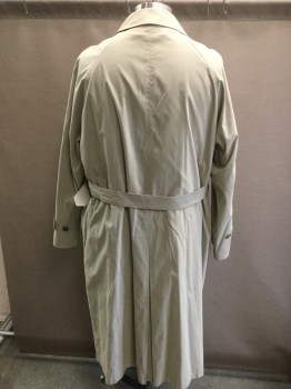 Mens, Coat, Trenchcoat, CLAIBORNE, Putty/Khaki Gray, Polyester, Nylon, 48L, Single Breasted, 5 Buttons Hidden By Placket, Self Belt, Raglan Sleeves,  Removable Satin & Fleece Lining, Barcode Located in Right Arm of Coat Not the Removable Lining