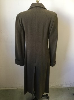 Womens, Coat, NL , Brown, Tan Brown, Wool, Solid, B 34, Double Breasted, Self Ribbed, Brown and Golden Brown Weave, Peaked Lapel, Cuffs, Slit Pockets