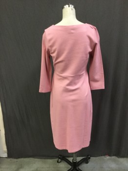 ISABELLA OLIVER, Rose Pink, Viscose, Elastane, Solid, Jersey Knit, Square Neckline 3/4 Sleeves, Pleated Detail at Center Front,