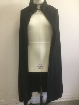 Unisex, Sci-Fi/Fantasy Cape/Cloak, N/L, Black, Wool, Solid, Floor Length, Open at Center Front, Silver Clasp at Center Front Neck, Collar Attached