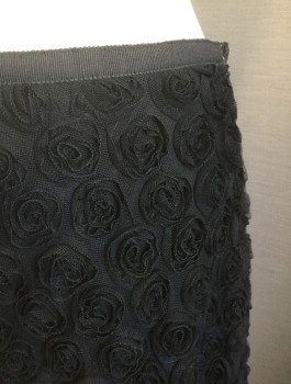 TARA JARMON/TARGET, Black, Nylon, Polyester, Solid, Floral, Tulle 3D Rosettes , 1/2" Wide Grosgrain Waistband, Invisible Zipper at Side, Bubble Hem