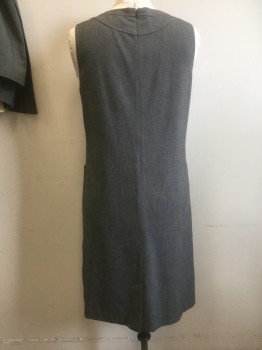 Womens, Suit, Dress, ATELIER, Gray, Polyester, Viscose, 2 Color Weave, 12, Scoop Neck, Sleeveless, Back Zipper, 2 Patch Pocket,